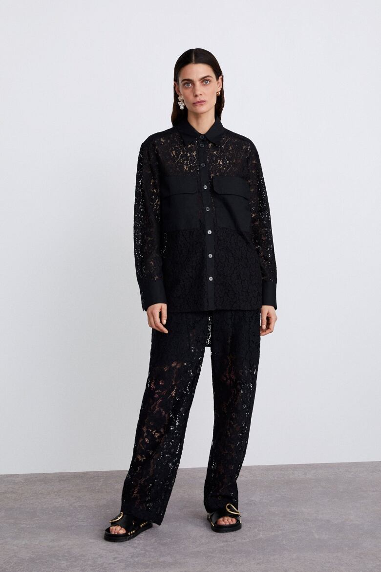 zara black lace pants