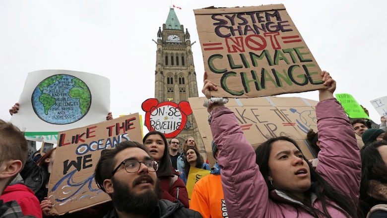 A large crowd of protesters in front of government buildings in Ottawa.