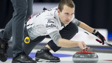 Brendan Bottcher, shown in this March 2019 file photo, defeated Kevin Koe 5-1 in the Grand Slam of Curling Players' Championship in Toronto on Sunday. CUR Brier 20190310