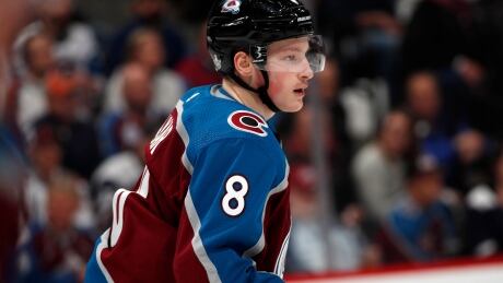 Colorado defenceman Cale Makar drops back to defend in the second period of the Avalanche's 6-2 win over the Calgary Flames in Game 3 of their first-round series on Monday. makar-cale-041519