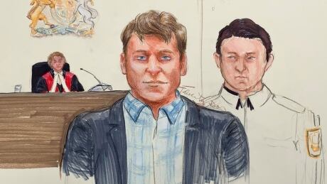 Andrew Berry, centre, appears in B.C. Supreme Court in Vancouver. Oak Bay Deaths 20190416