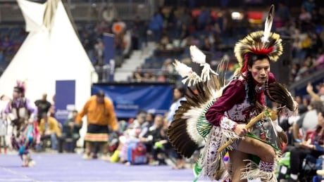A boy takes part in the Junior Men's Traditional dance. first nations university spring powwow