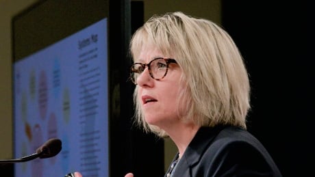 Dr. Bonnie Henry, B.C.'s provincial health officer, speaks to reporters after releasing her report on Wednesday. The report, called Stopping the Harm: Decriminalization of People Who Use Drugs in B.C., calls for the decriminalization of people who possess controlled drugs for personal use. bonnie henry