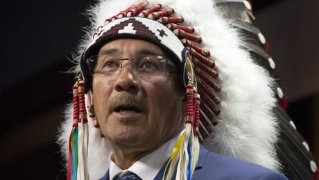 Grand Chief Jonathan Solomon of the Mushkegowuk Council speaks about flooding on the reserve during a news conference on Parliament Hill in Ottawa, Tuesday April 30, 2019. Kashechewan Flooding 20190430