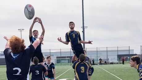 Rugby teams from Eastern Shore District High School and Prince Andrew High School are shown at a match on Wednesday. Rugby game in Dartmouth