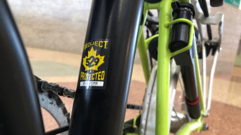 a sticker on a bike