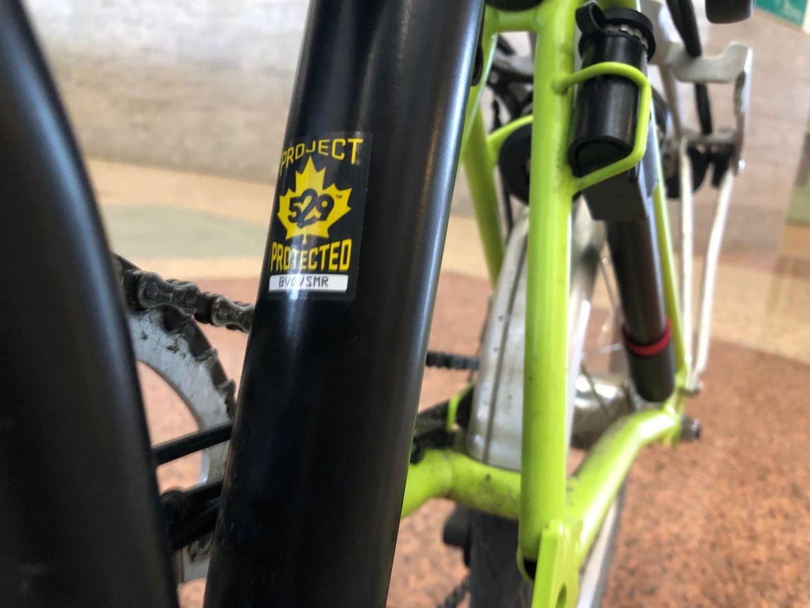 a sticker on a bike