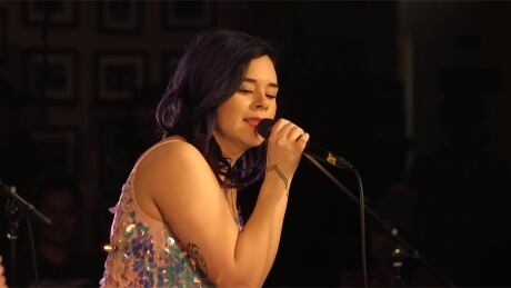 Throat singer and electronic music artist Riit performing at the Tisi multipurpose room of Inuksuk High School. Riit