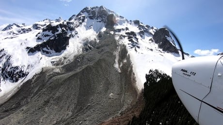 An aerial view of the landslide at Joffre Peak, taken on Wednesday afternoon. Joffre Peak slide