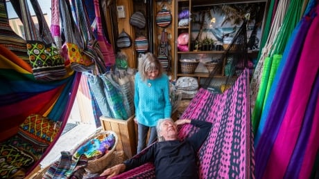 Barbara Anne and Malcolm Holtby have beat the small business odds and kept their Granville Island hammock shop swinging for 23 years. TEE - THE HANG OUT PLACE