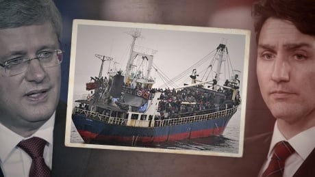 Following the arrival of the MV Sun Sea to British Columbia in 2010, Stephen Harper’s conservative government launched Canada’s Migrant Smuggling Prevention Strategy, an initiative upheld the liberal government of Justin Trudeau.
trudeau harper sun sea