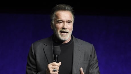FILE - In this Thursday, April 4, 2019 file photo, Arnold Schwarzenegger, a cast member in the upcoming film "Terminator: Dark Fate," discusses the film during the Paramount Pictures presentation at CinemaCon 2019, the official convention of the National Association of Theatre Owners (NATO) at Caesars Palace, in Las Vegas. New video on Saturday, May 18, 2019 shows actor Arnold Schwarzenegger being assaulted during a public appearance in South Africa. It shows the 71-year-old standing and filming children at a sporting event in Johannesburg when a man makes a flying kick into his back. South Africa Schwarzenegger Kicked