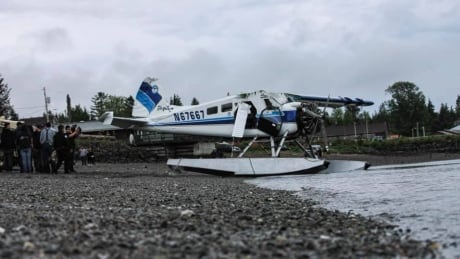The float plane, seen on shore near Ketchikan, Alaska. Alaska float plane crash May 20 2019