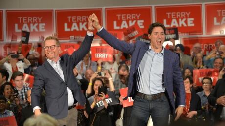 Liberal candidate Terry Lake, left, and Prime Minister Justin Trudeau attend a Kamloops-Thompson-Cariboo Liberal nomination event at the Coast Kamloops Hotel and Conference Centre in Kamloops. Kamlops Trudeau 20190521