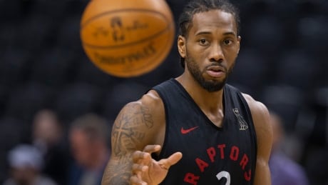 Toronto Raptors' Kawhi Leonard looks for the ball during practice in Toronto on Sunday, June 9, 2019, ahead of Monday's game five of the NBA Finals against the Golden State Warriors. Kawhi Leonard at practice in Toronto on June 9, 2019