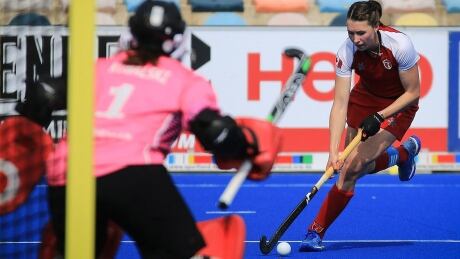 Captain Kate Wright, right, and her field hockey teammates are trying to help Canada qualify for the Olympics for the first since 1992. They can secure a berth for an Olympic qualifier later this year with a top-two finish at the FIH Hockey Series Finals, starting this week. wright-kate-field-hockey-1180