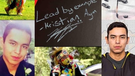 Memorial photo collage dedicated to the late Kristian Ayoungman, who was shot and killed in March, 2019 Kristian Ayoungman