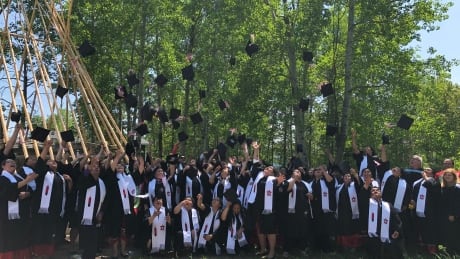 Close to 60 Cree students celebrated their graduation from McGill University with a convocation in Pikogan, Que., Saturday. Cree students graduate from McGill