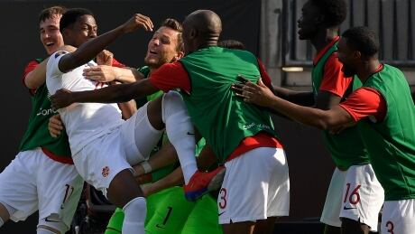 Jonathan David celebrates during Canada's 7-0 win over Cuba at the Gold Cup on Sunday, June 23 in Charlotte, N.C. Canada-Cuba-062319
