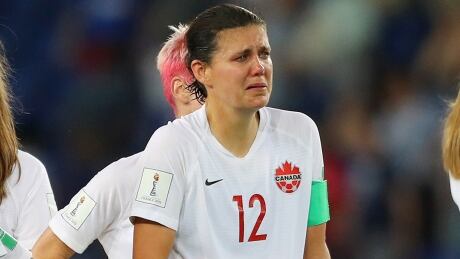 Christine Sinclair could not mask her emotions following her team's loss to Sweden. sinclair-christine-190624-1180