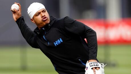 Toronto Blue Jays starting pitcher Marcus Stroman throws on the field as he takes ground balls prior to a game against the New York Yankees on Monday. stroman-marcus-yankee-stadium-062419-620