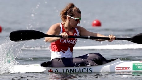 Canada's Andreanne Langlois paddles during the women's kayak single 200m semifinal during the 2016 Summer Olympics in Rio de Janeiro, Brazil, Monday, Aug. 15, 2016. (AP Photo/Luca Bruno) Rio Olympics Canoe Sprint Women