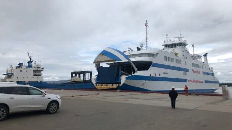 That Kamutik W arrived at the Goose Bay port Sunday afternoon and is supposed to push off Tuesday afternoon. Kamutik W