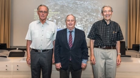 Peter van Nieuwenhuizen, Sergio Ferrara and Daniel Z. Freedman (left to right) were photographed at CERN in 2016 on the occasion of supergravity’s 40th anniversary. The trio won the $3 million US Special Breakthrough Prize in Fundamental Physics on Monday. Peter van Nieuwenhuizen, Sergio Ferrara and Daniel Z. Freedman