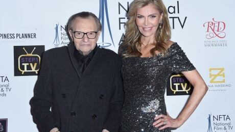FILE - In this Dec. 5, 2018 file photo Larry King, left, and Shawn King attend the 2018 National Film & Television Awards at the Globe Theatre in Los Angeles. King has filed for divorce from his seventh wife, Shawn King, after 22 years. The 85-year-old talk show host filed a petition to end the marriage Tuesday, Aug. 20, 2019 in Los Angeles Superior Court. People-Larry King