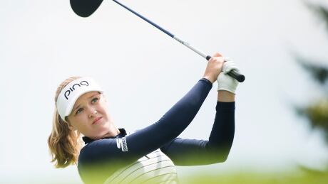 Canadian Brooke Henderson watches her tee shot on the seventh hole during a practice round ahead of the CP Women's Open in Aurora, Ont., on Tuesday. Henderson-Brooke