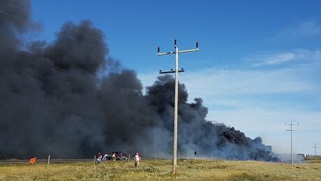 A witness says a tanker truck hit multiple cars at a construction site near Oyen, Alta., on Monday afternoon. Oyen collision