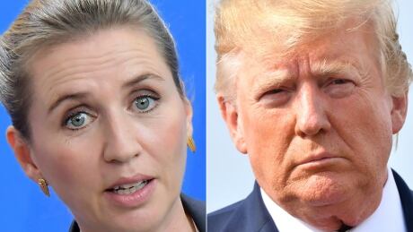 (COMBO) This combination of pictures created on August 20, 2019 shows
Denmark's Prime Minister Mette Frederiksen (L) at a joint press conference on July 11, 2019 at the Chancellery in Berlin and US President Donald Trump before boarding Air Force One in Morristown, New Jersey, on August 18, 2019. - President Donald Trump announced Tuesday that he is postponing an upcoming meeting with Denmark's prime minster due to her lack of interest in selling Greenland to the United States. 1162986043