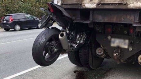 The bike was destroyed, but the rider escaped mostly unscathed. Cameron Dockrill