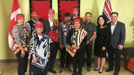 B.C.'s Health Minister Adrian Dix (4th from left) is flanked by members of the First Nations Health Authority, Vancouver Coastal Health, and Lu'ma Medical Centre staff at a funding announcement September, 15, 2019 Lu'ma medical centre