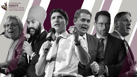 Six party leaders will take part in one English and one French debate hosted by the Canadian Debate Production Partnership. The leaders are Elizabeth May (Green Party), Jagmeet Singh (NDP), Justin Trudeau (Liberal), Andrew Scheer (Conservative), Yves-François Blanchet (Bloc Québécois) and Maxime Bernier (People's Party of Canada). Canadian Debate Production Partnership debate image