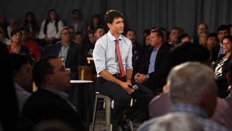 Liberal Leader Justin Trudeau listens to a question at a campaign rally in Saskatoon. FedElxn Liberals 20190919