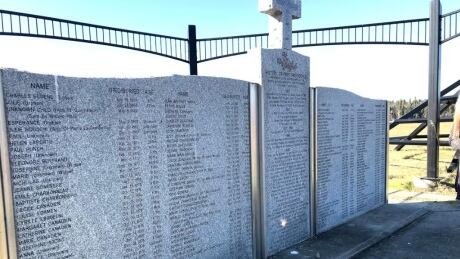 This monument names about 300 children who died at Sacred Heart Mission school in Fort Providence, N.W.T. Sacred Heart Mission school monument
