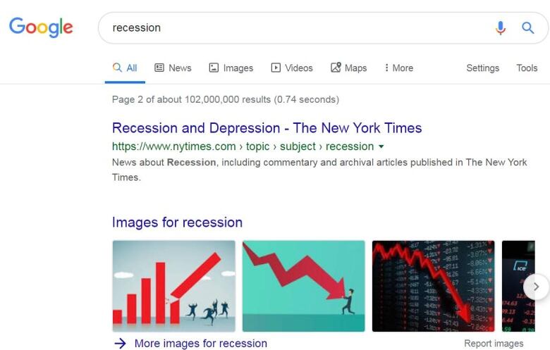 google search of recession