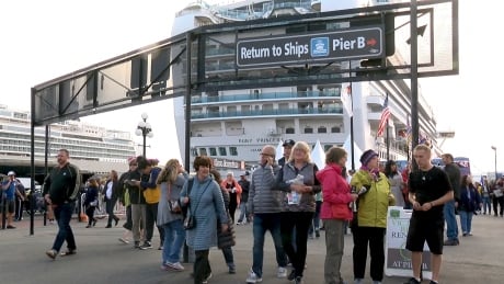 Local business owners worry that putting limits on cruise ship visits to Victoria will hurt its economy. Victoria cruise ship passengers Ogden Point Victoria B.C.