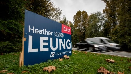 Heather Leung’s Conservative campaign signs are still pictured in her riding of Burnaby North - Seymour on October 15, 2019. The party told her to stop using the Conservative brand after she was dismissed as their candidate over homophobic comments. Ex-Conservative candidate continues