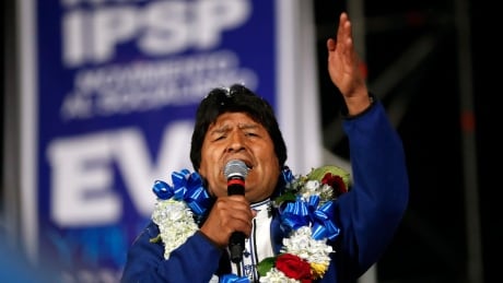 President Evo Morales speaks to supporters during a closing campaign rally in El Alto, on the outskirts of La Paz, Bolivia on Wednesday. Morales is seeking a fourth term in general elections on Sunday. Bolivia Elections-Evo Morales