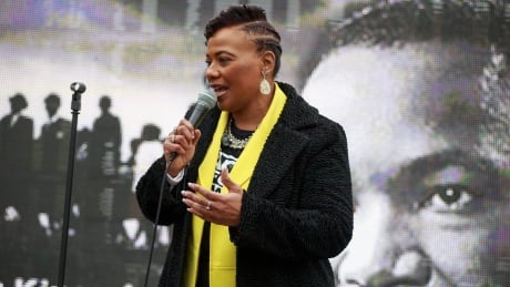 The Rev. Bernice King addresses is shown at a gathering at the Ebenezer Baptist Church in Atlanta in April 2018. MLK50 Atlanta March Bernice King
