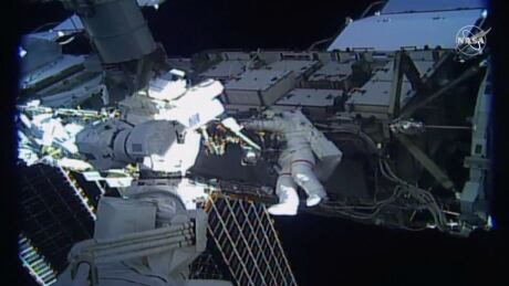 U.S. astronaut Jessica Meir walks outside the International Space Station (ISS), in this still image taken from NASA video, October 18, 2019. SPACE-EXPLORATION/SPACEWALK