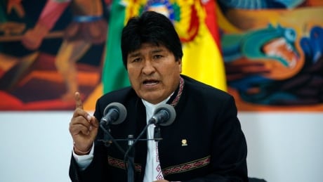 Bolivian presidential candidate Evo Morales speaks during a press conference on Oct. 23, 2019, in La Paz, Bolivia. Morales denied election fraud and accused the right-wing opposition of attempting a coup and therefore declared a state of emergency. Bolivian leader Evo Morales