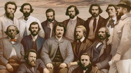 The stamp, designed illustrated by Gérard DuBois, is based on an 1848 lithograph of Fort Garry by Henry James Warre and an 1870 photograph of Louis Riel and his provisional government. Canada Post stamp, Louis Riel and Red River Resistance