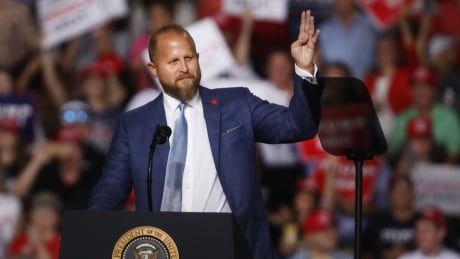 The Trump campaign's 2020 campaign manager, Brad Parscale, speaks before Donald Trump supporters at a rally in Manchester on August 15, 2019 in Manchester, New Hampshire. 1168366652
