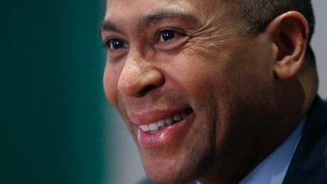 FILE - In this Dec. 15, 2014, file photo, Massachusetts Gov. Deval Patrick speaks during an interview at his Statehouse office in Boston. Patrick will soon announce that he will not launch a presidential campaign in 2020, multiple sources confirmed Wednesday, Dec. 5, 2018. Election 2020 Deval Patrick