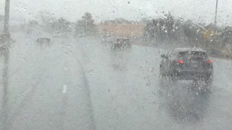 Rain on Highway 8/85 in Kitchener, Ont. rain on windshield highway 85 in kitchener