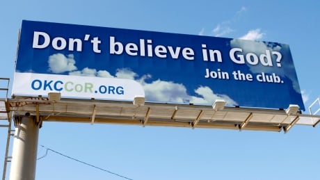 In this Sept. 9, 2010 photo, a billboard erected by atheists in Oklahoma City reads " Don't believe in God? Join the club". Nick Singer, the coordinator of a local atheists' group called "Coalition of Reason," recently received $5,250 from its national counterpart to erect the billboard along Interstate 44 near the Oklahoma State Fair. Oklahoma ranks eighth in the nation for percentage of residents who self-identify as Christians (85 percent), according to an analysis of the 2008 U.S. Religious Landscape Survey conducted by the Pew Research Center's Forum on Religion and Public Life. (AP Photo/Sue Ogrocki) Godless Billboard
