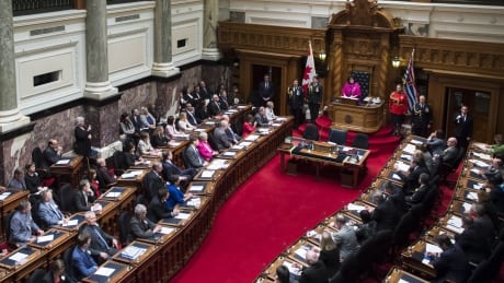 Lt.-Gov. Janet Austin delivers the speech from the throne in the B.C. Legislature in Victoria on Feb. 12, 2019. Throne Speech BC 20190212